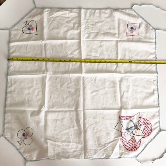VTG Set Card Table Cover w Ties Hand Embroidered, Handmade Coasters Poker Bridge - Picture 7 of 12